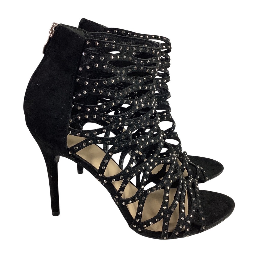 CM Black Caged Studded Stiletto Heels Faux Suede Gladiator Sandals Size 12M